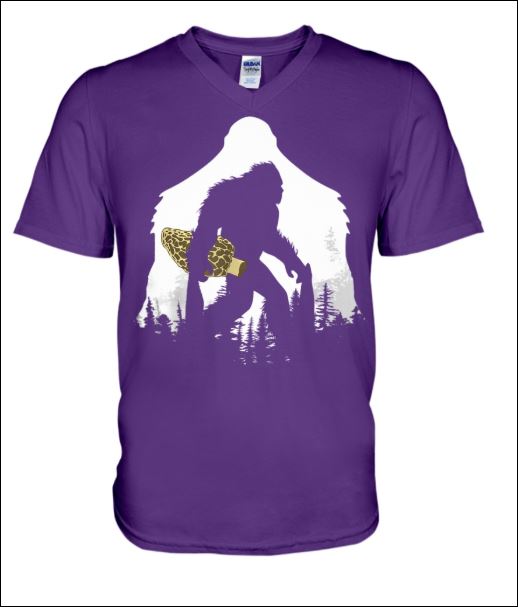 Bigfoot with morel mushroom v-neck shirt
