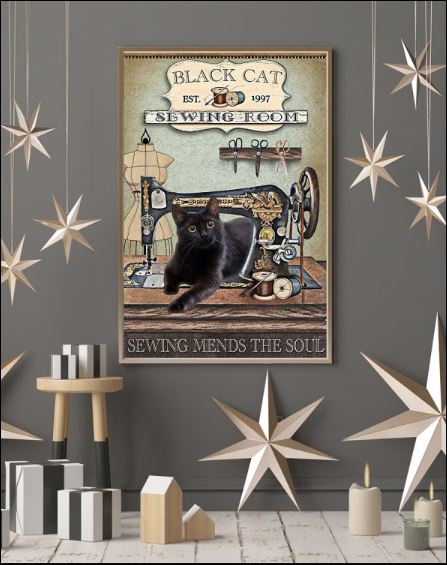 Black cat sewing room sewing mend the soul poster
