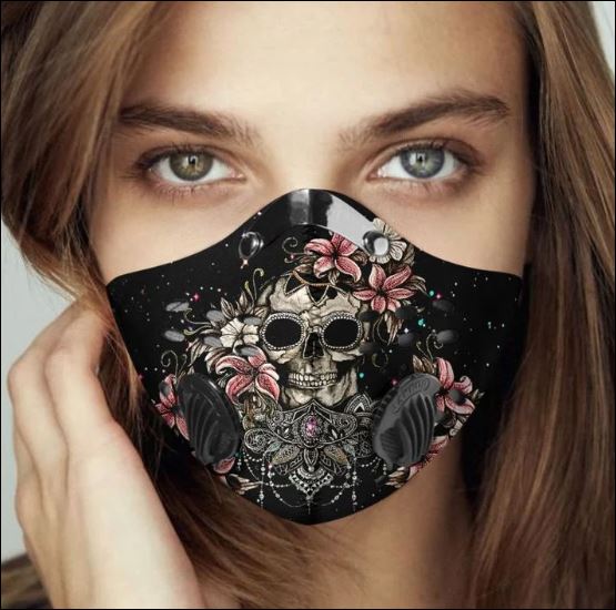 Skull and Lilly flower activated carbon Pm 2.5 Fm face mask