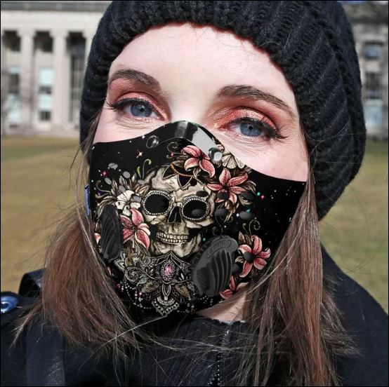 Skull and Lilly flower activated carbon Pm 2.5 Fm face mask