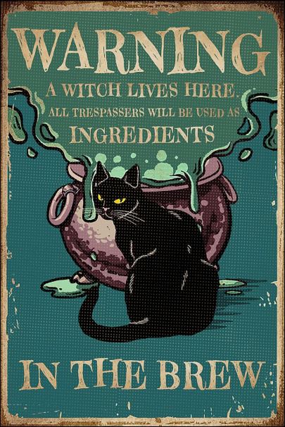 Black cat warning a witch live here poster