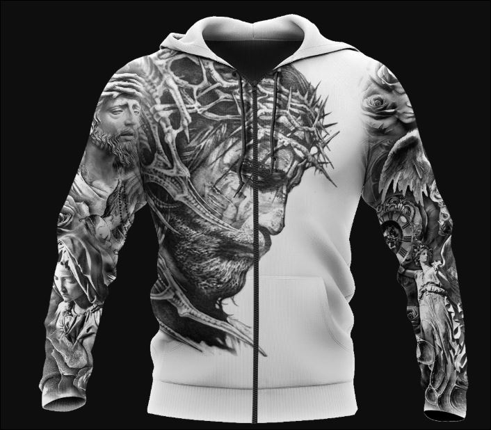 Jesus Tattoo 3D zip hoodie