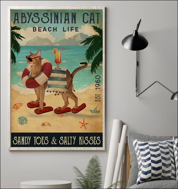 Abyssinian cat beach life sandy toes and salty kisses poster 1