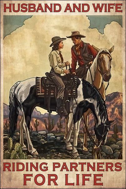 Horse husband and wife riding partners for life poster