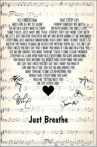 Just breathe lyric signatures poster