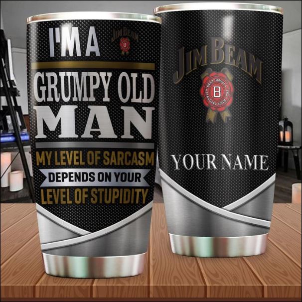 Personalized Jim Beam im a grumpy old man my level of sarcasm depends on your level of stupidity tumbler