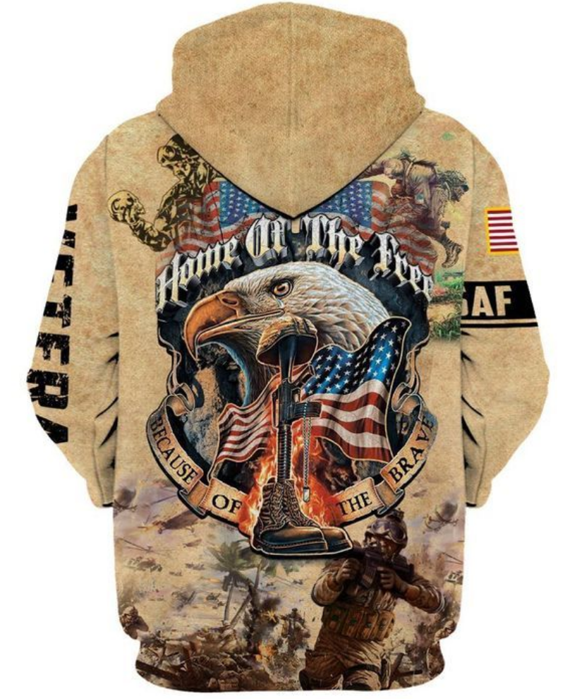 Veteran home of the free because of the brave all over printed 3D hoodie