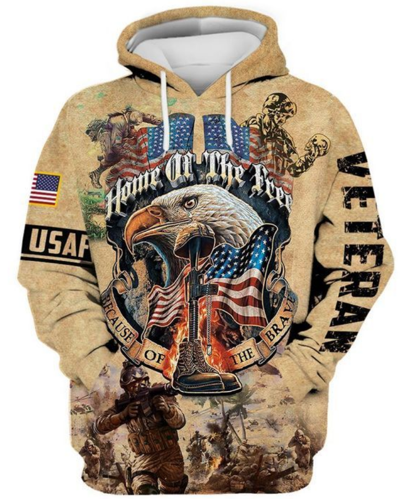 Veteran home of the free because of the brave all over printed 3D hoodie