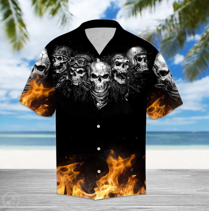 Biker skull fire hawaiian shirt