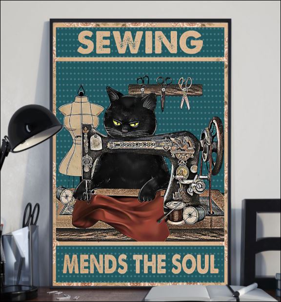 Black cat sewing mends the soul poster 1