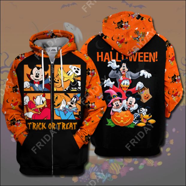 Disney Characters trick or treat happy Halloween 3D all over printed zip hoodie