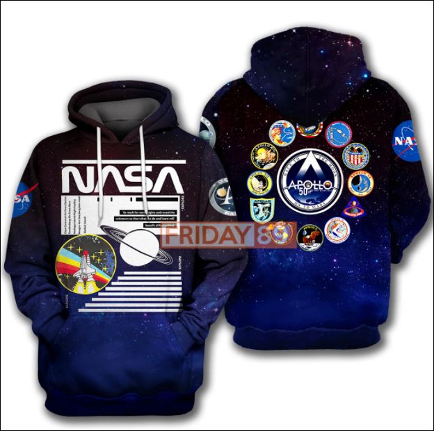 National space Apollo 3D all over printed hoodie