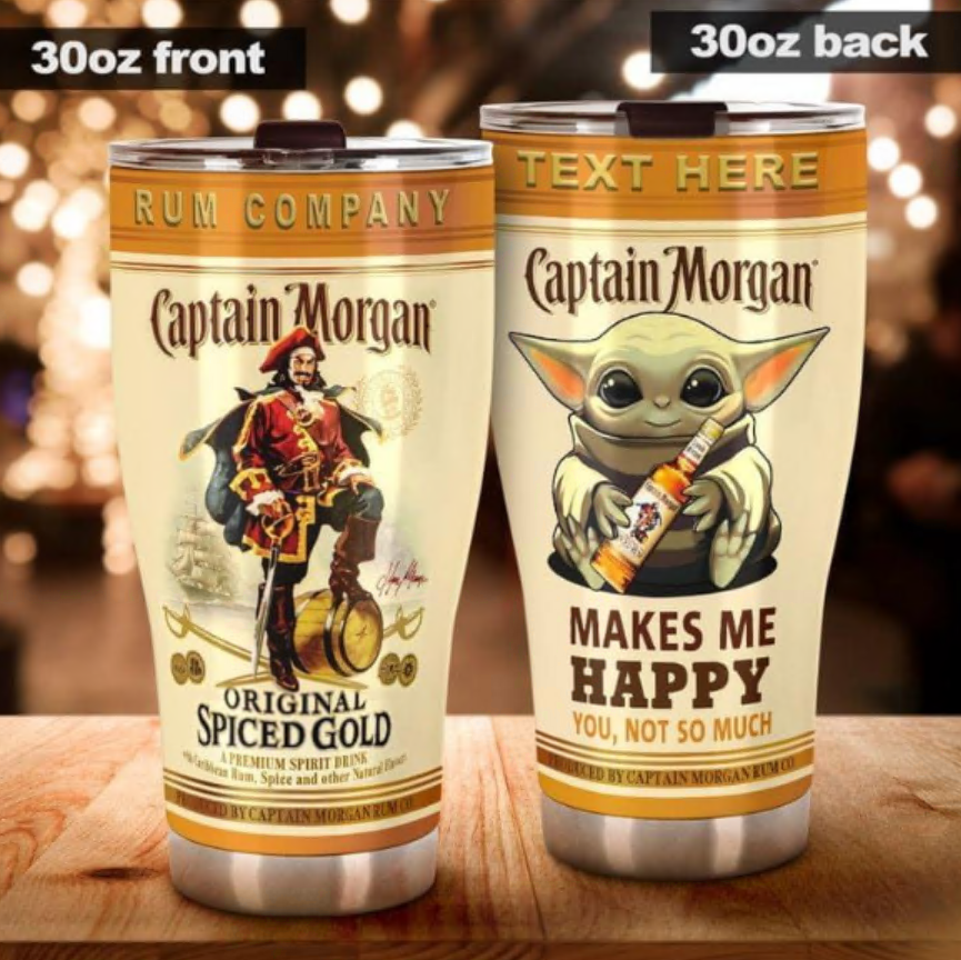 Personalized Baby Yoda Captain Morgan makes me happy you not so much tumber