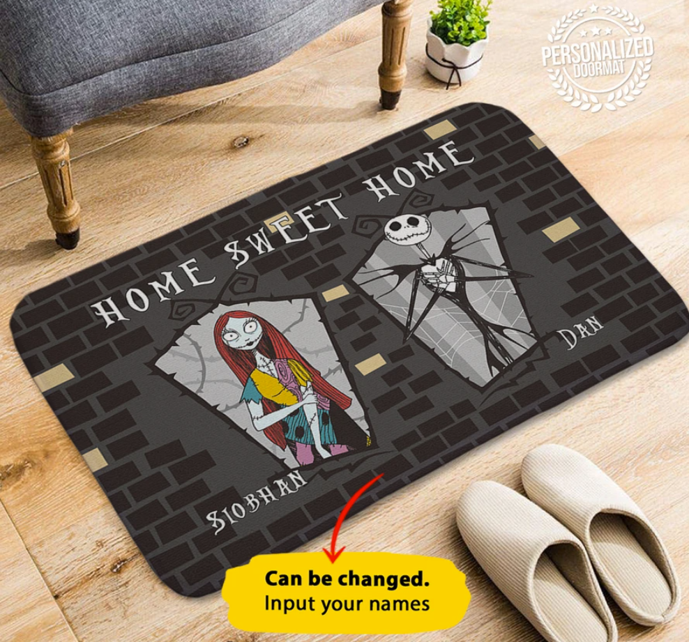 Personalized Jack Skellington and Sally home sweet home doormat