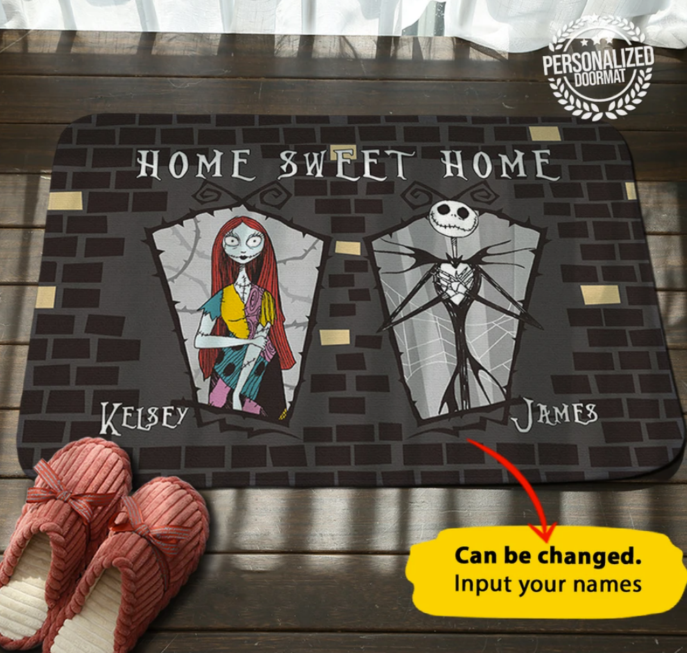 Personalized Jack Skellington and Sally home sweet home doormat