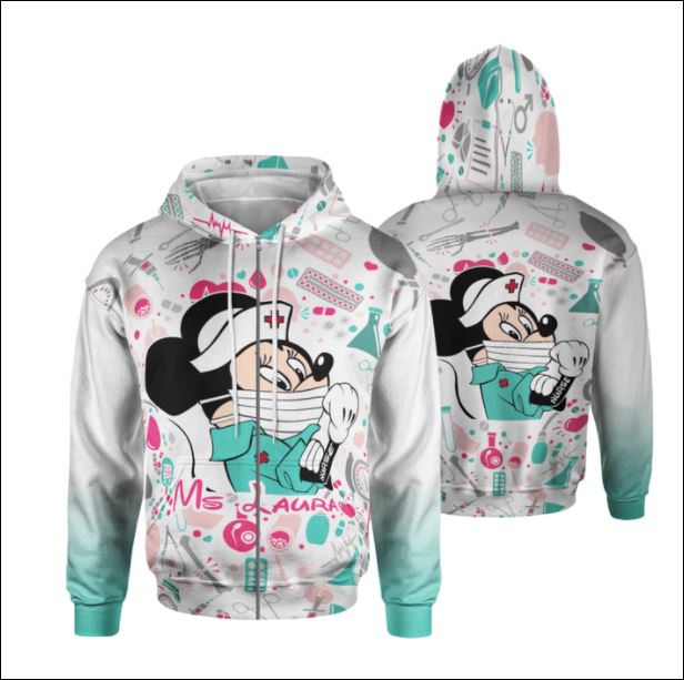Personalized Minnie mouse strong nurse 3D all over printed zip hoodie