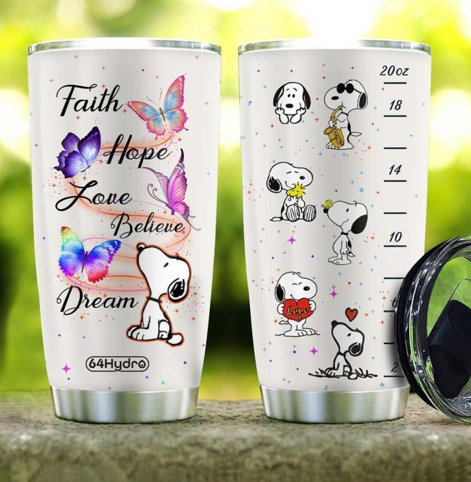 Snoopy faith hope love believe dream tumbler