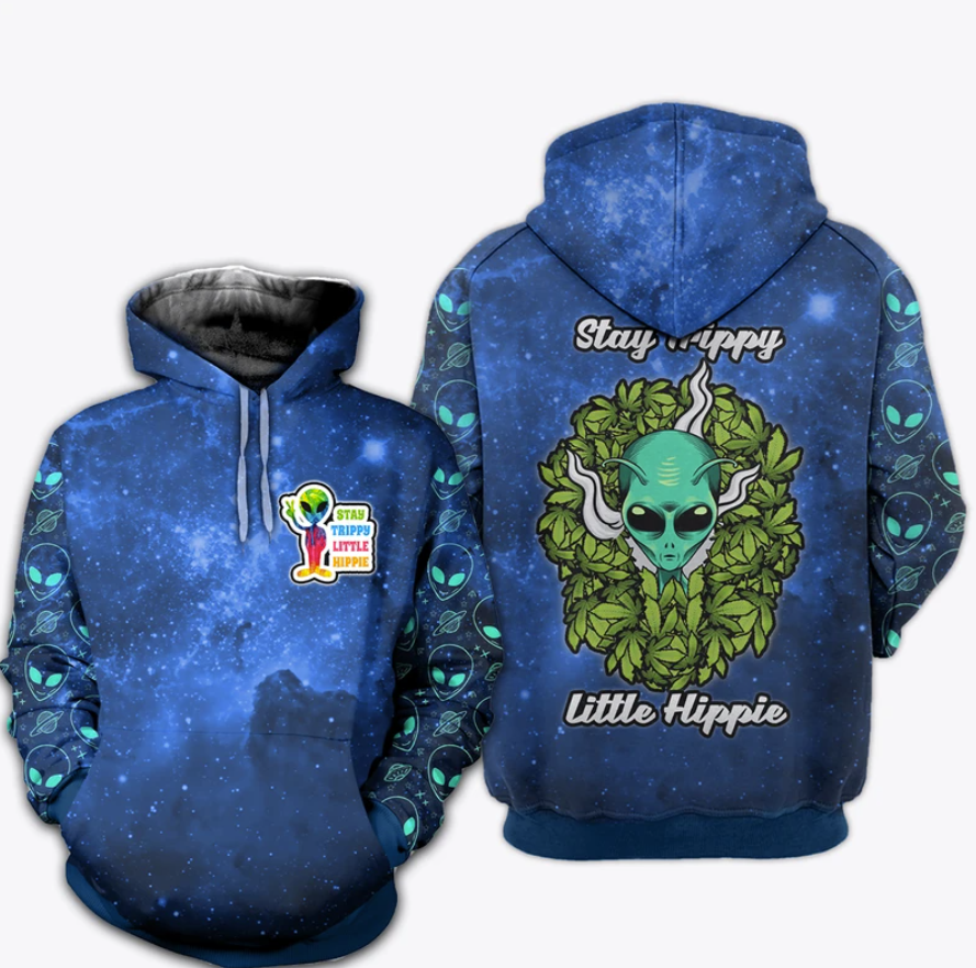 Alien stay trippy little hippie all over printed 3D hoodie