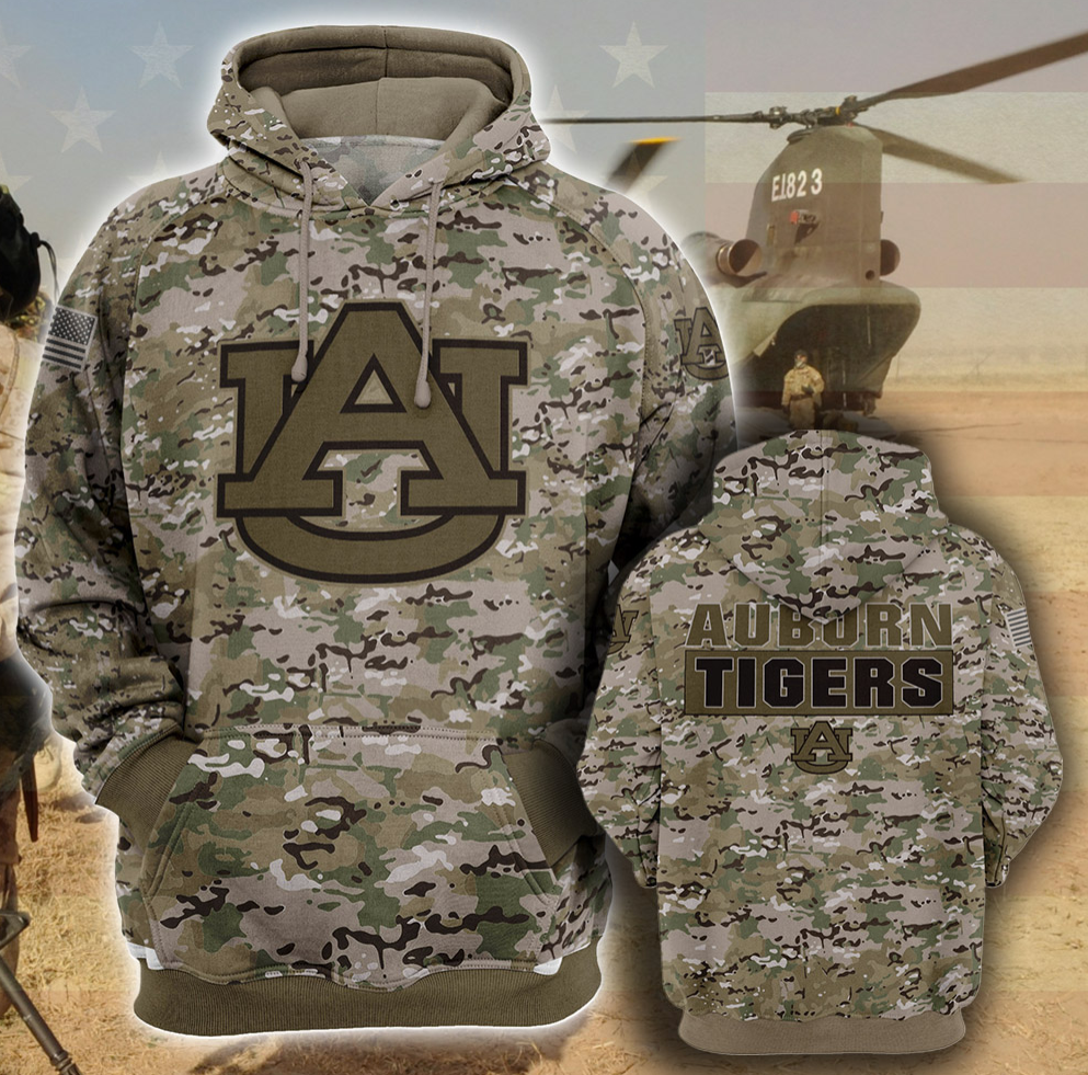 Army camo Auburn Tigers all over printed 3D hoodie