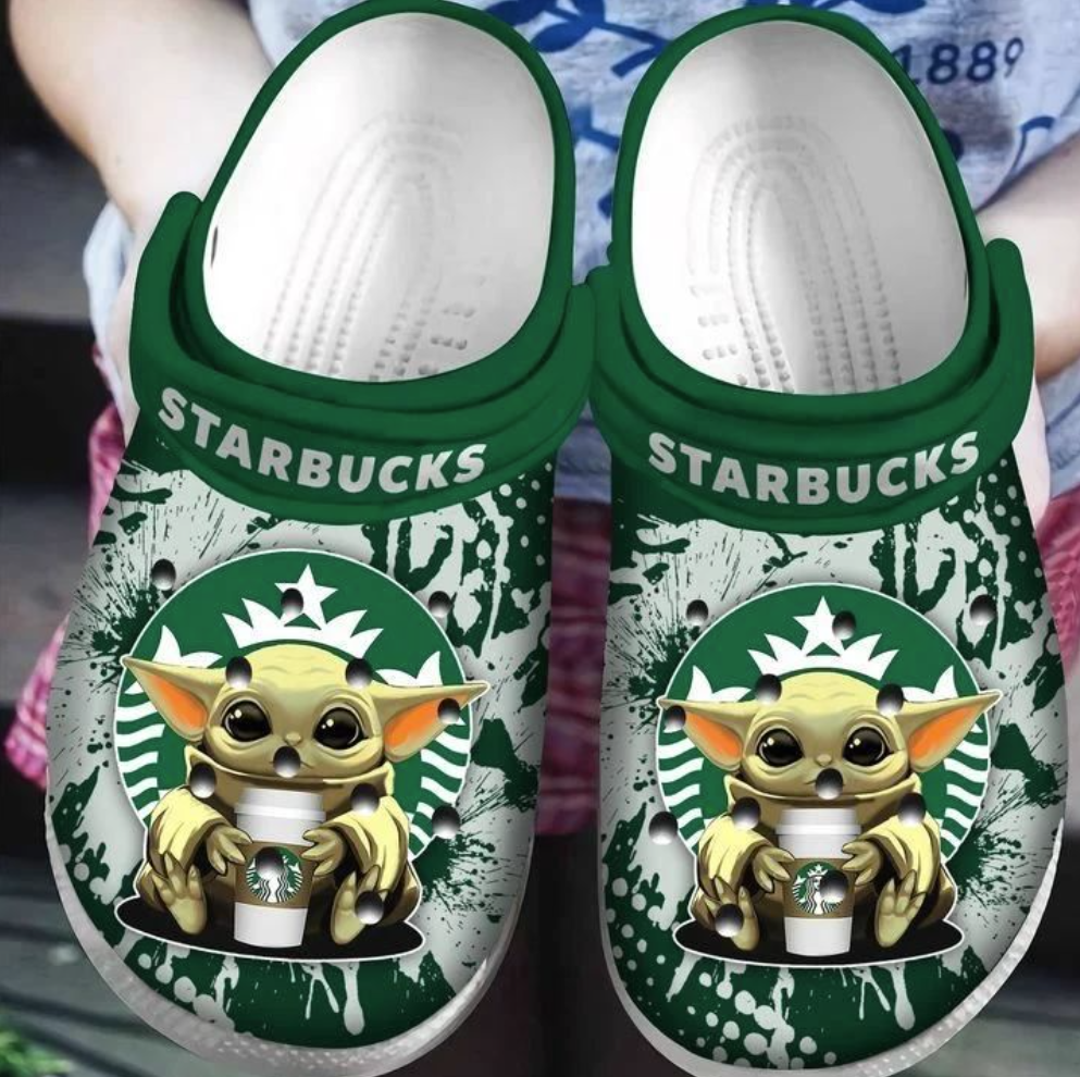 Baby Yoda hug Starbucks crocs crocband