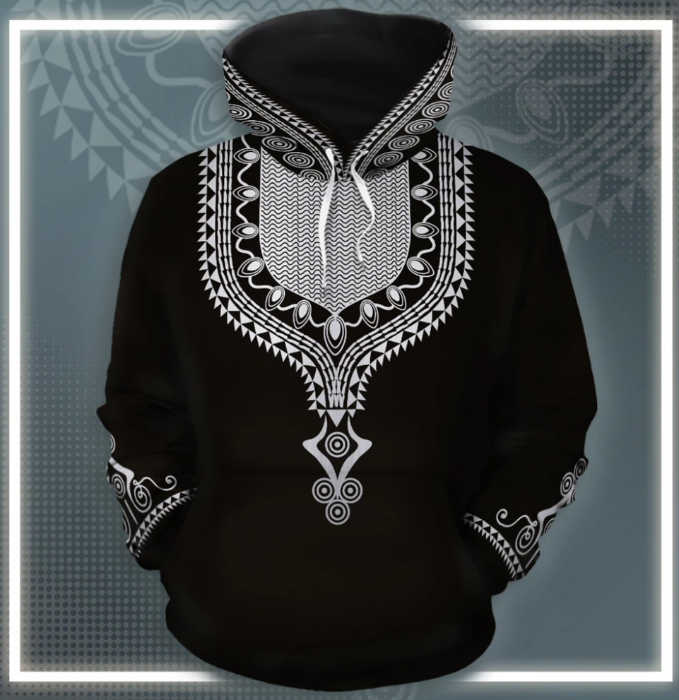 Dashiki black and white all over printed 3D hoodie
