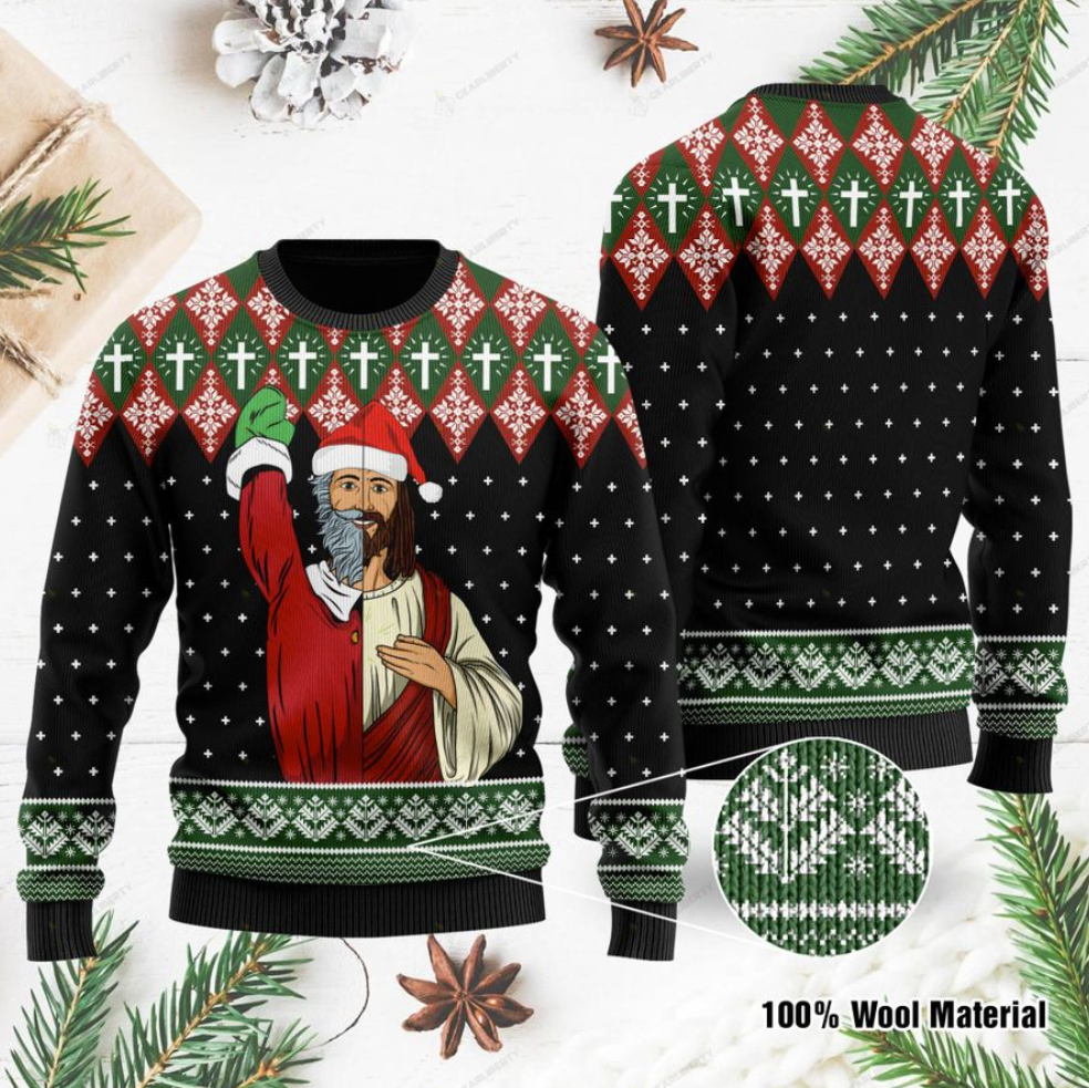 Jesus and Santa Claus ugly sweater