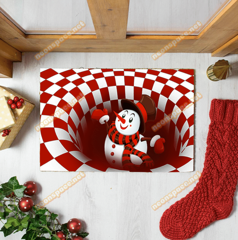 Merry Christmas Snowman Illusion Doormat