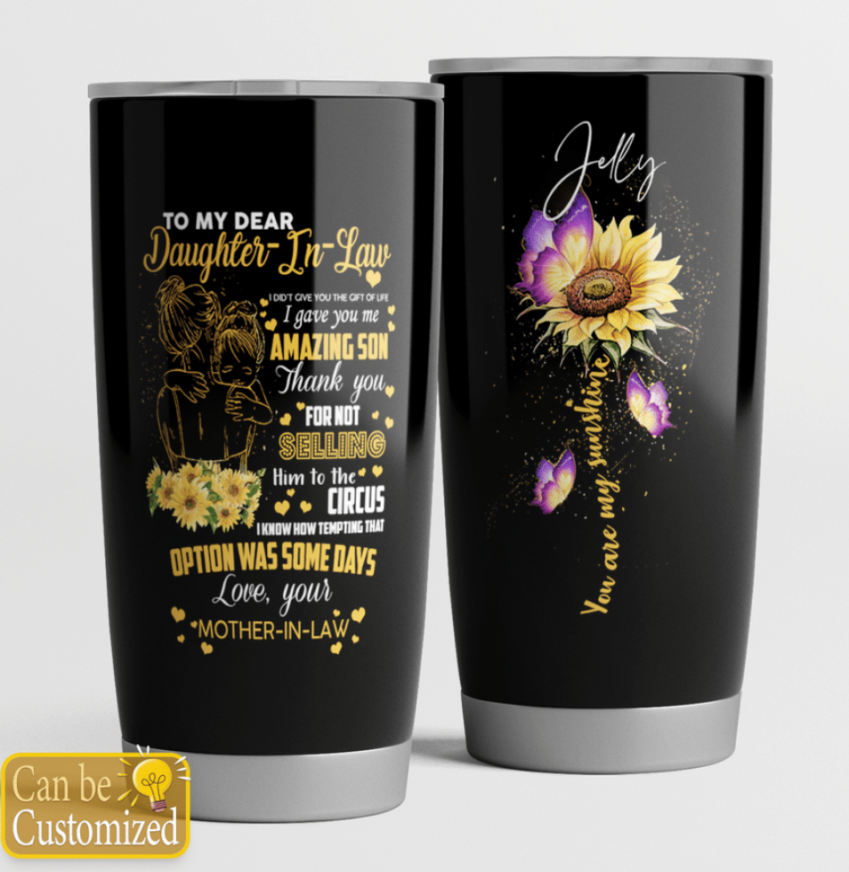 Personalized sunflower to my dear daughter in law tumbler