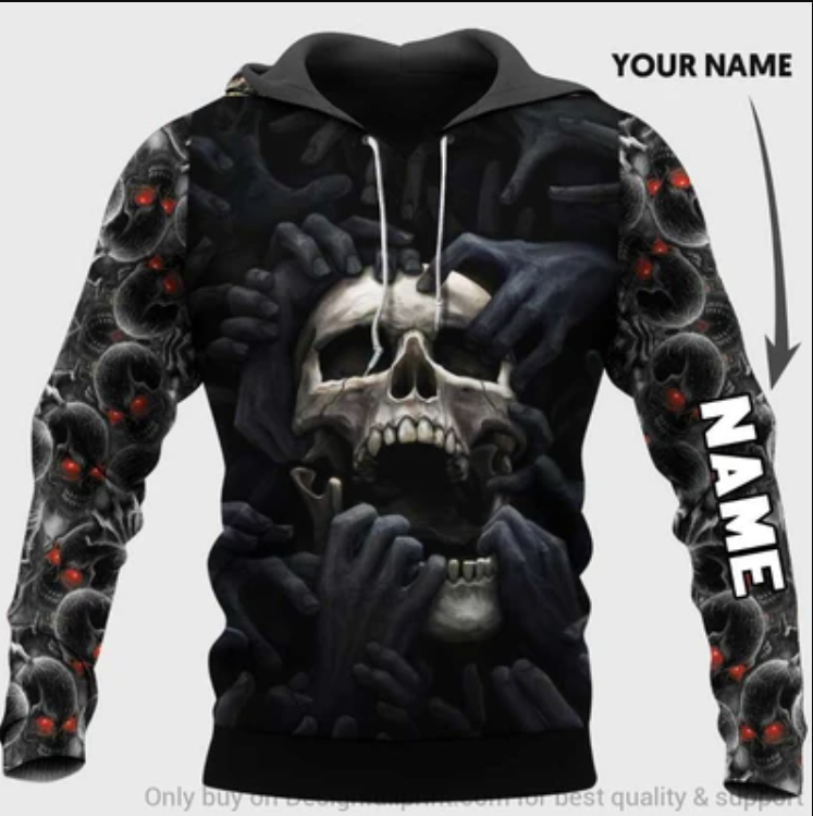 Skull and black hand all over printed 3D hoodie