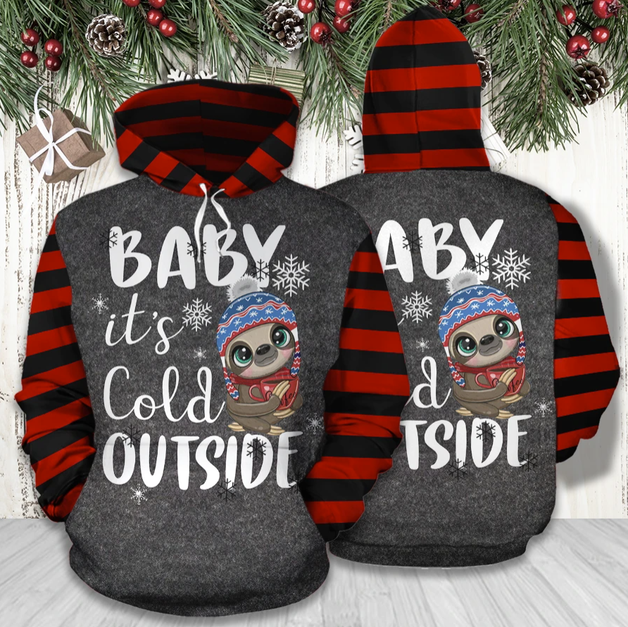 Sloth baby it's cold outside all over printed 3D hoodie