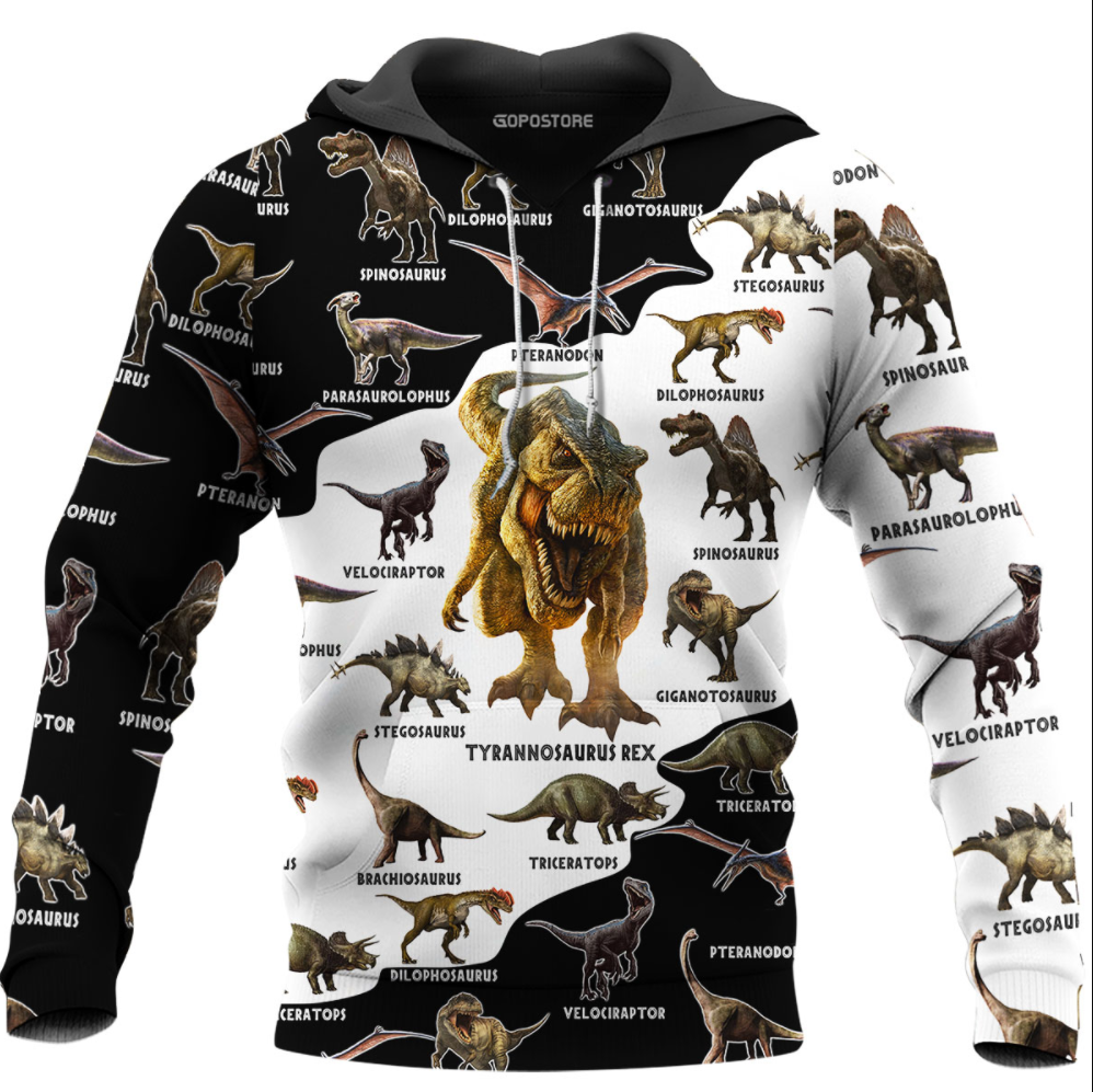 Type of dinosaurs all over printed 3D hoodie