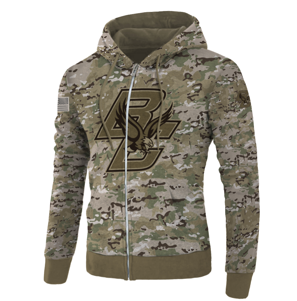 Army camo Boston College Eagles all over printed 3D zip hoodie