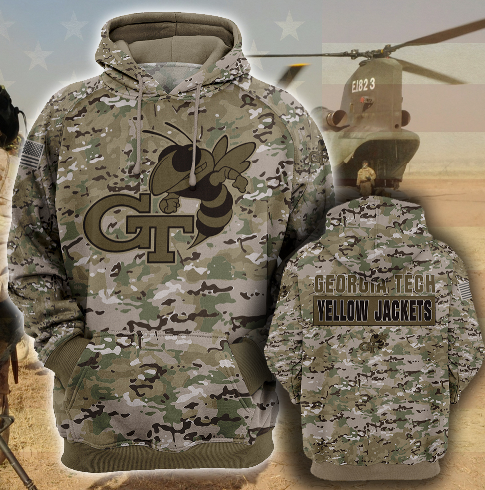 Army camo Georgia Tech Yellow all over printed 3D hoodie