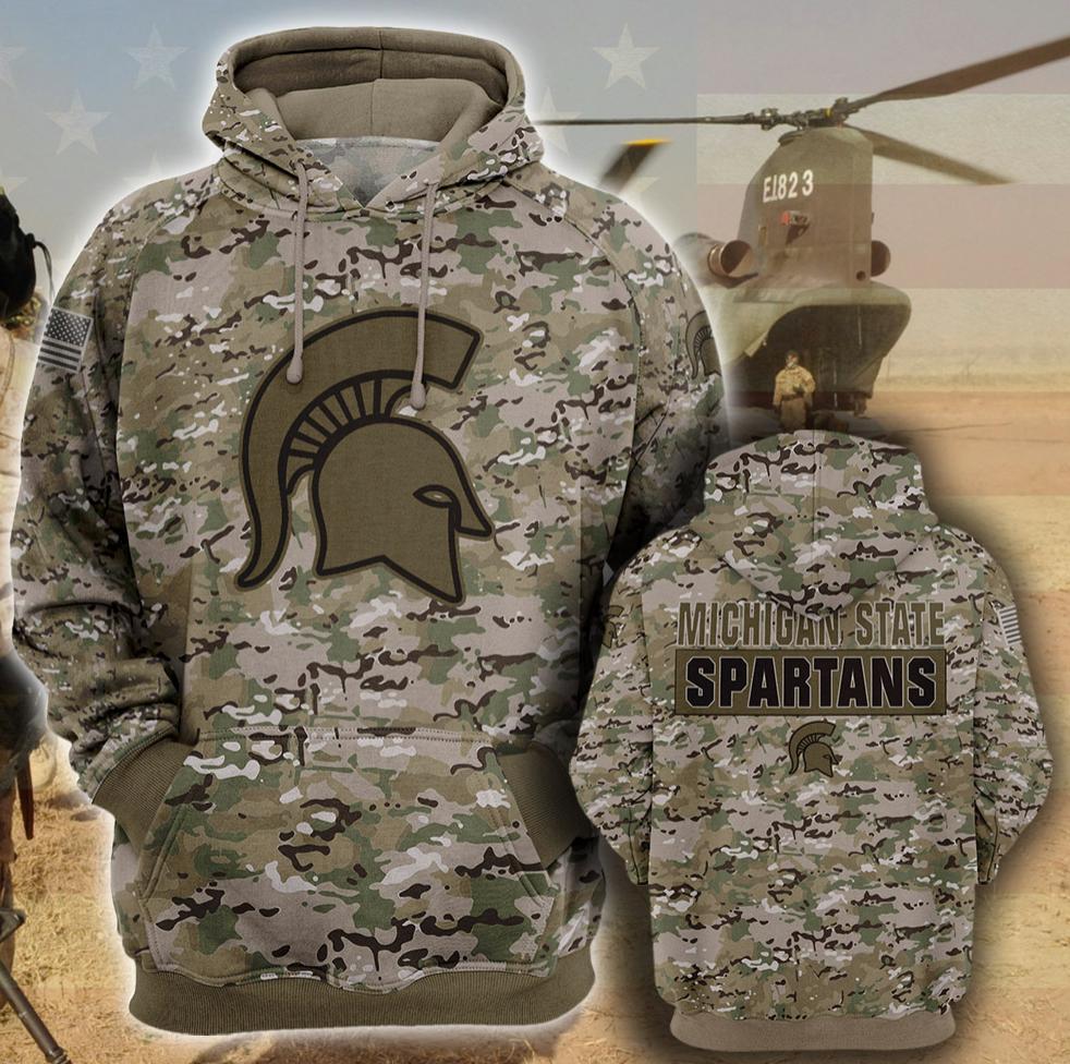 Army camo Michigan State Spartans all over printed 3D hoodie
