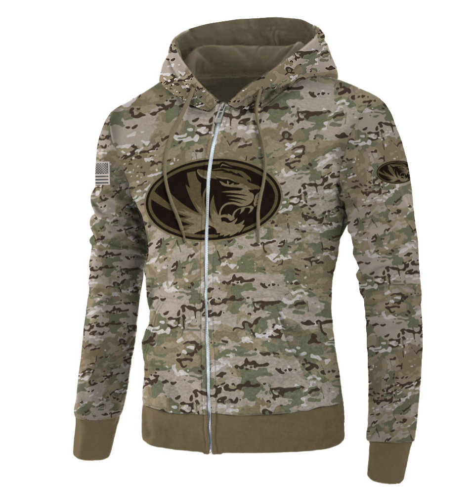 Army camo Missouri Tigers all over printed 3D zip hoodie