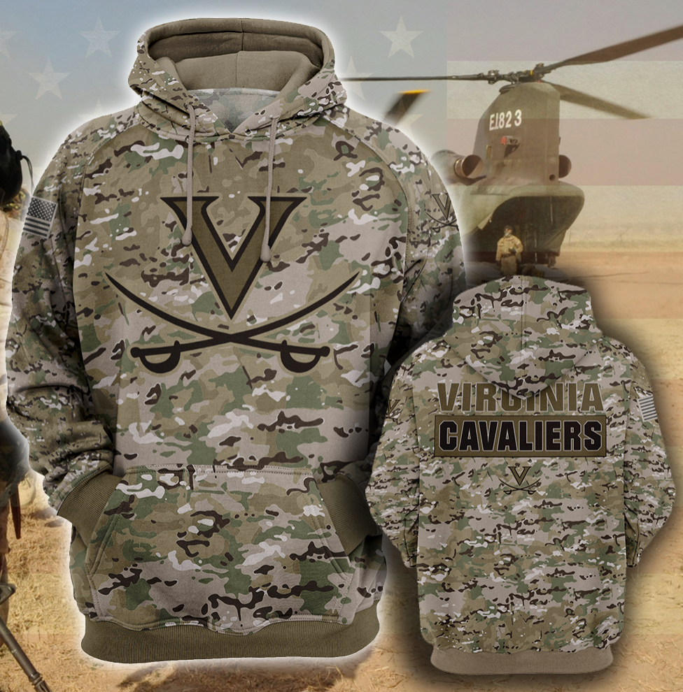 Army camo Virginia Cavaliers all over printed 3D hoodie