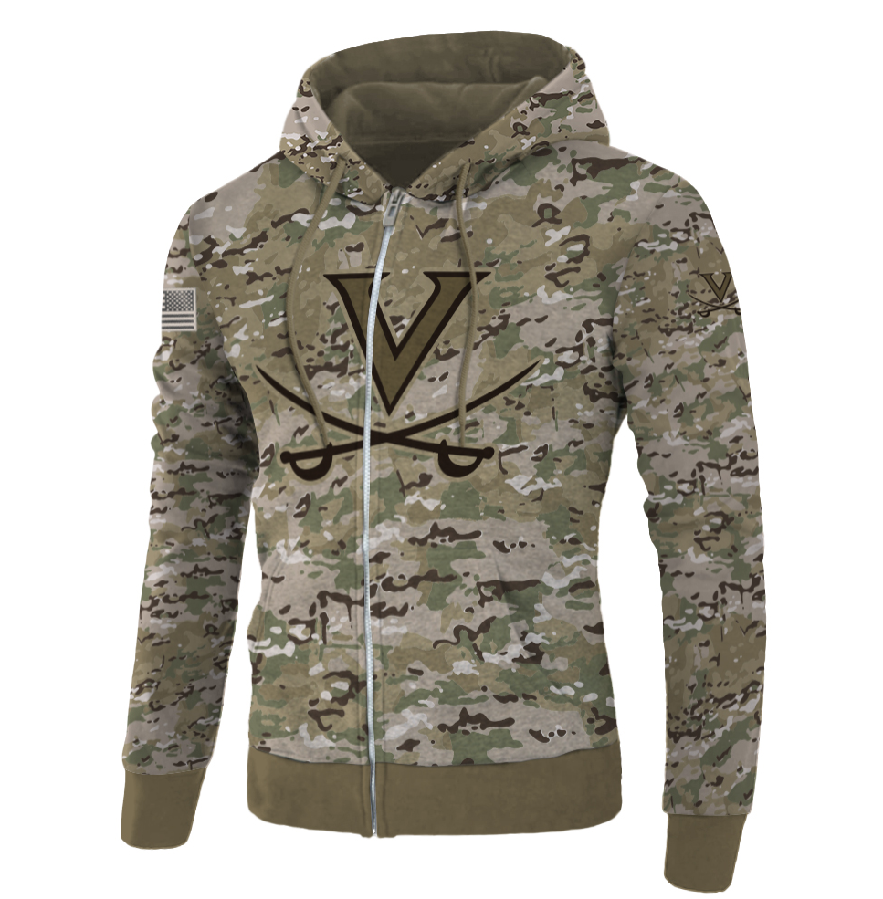 Army camo Virginia Cavaliers all over printed 3D zip hoodie