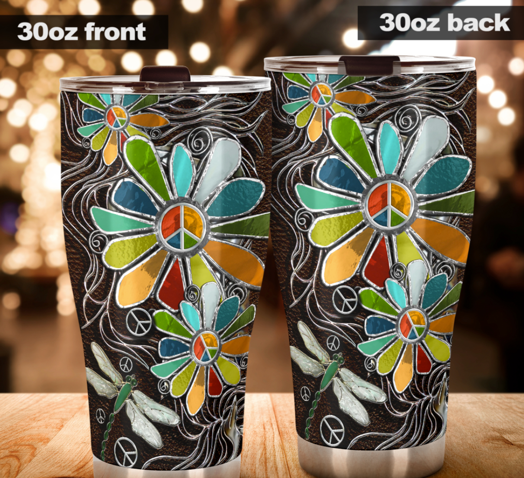 Dragonfly and hippie sunflower tumbler