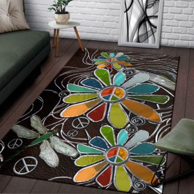 Dragonfly and sunflower hippie soul rug