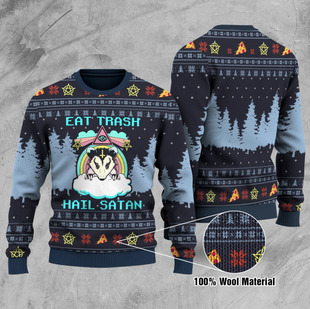 Eat trash hail Satan ugly sweater