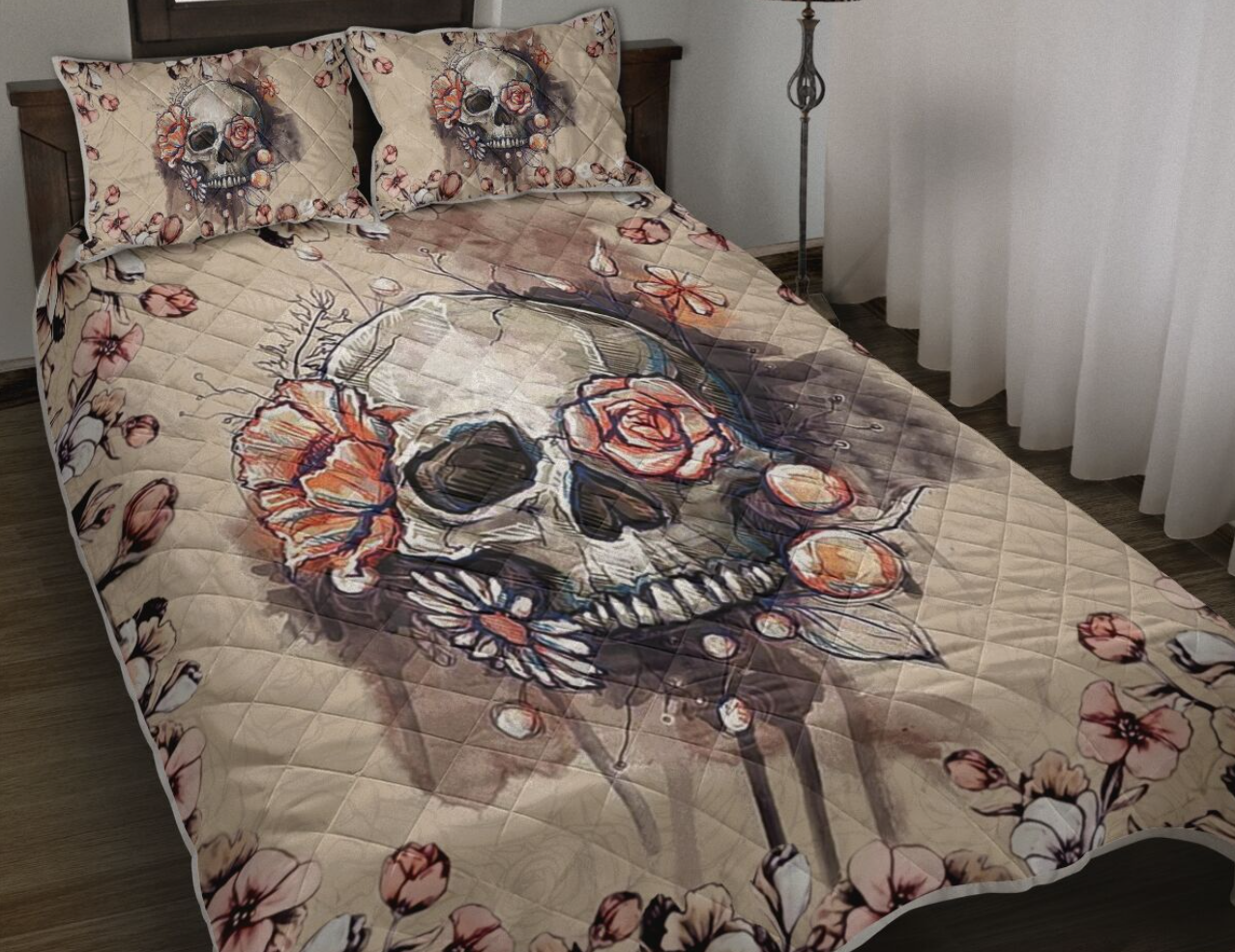 Floral skull bedding set