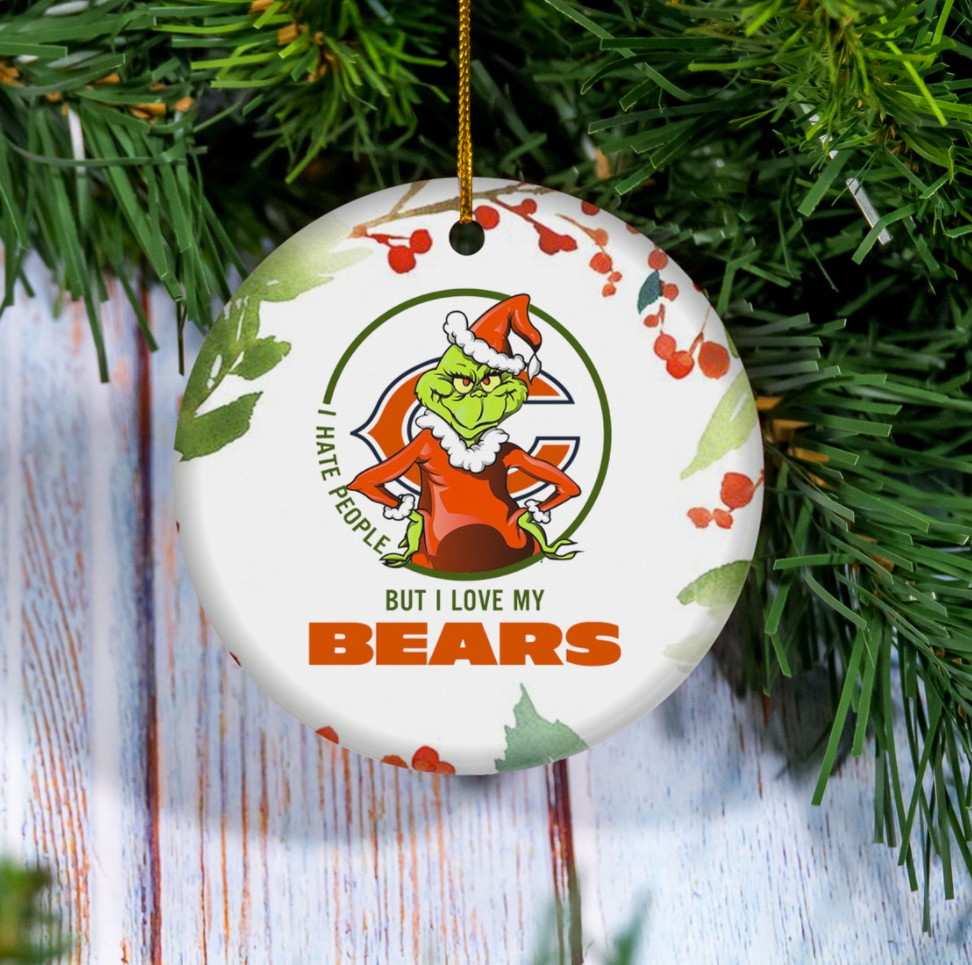 Grinch i hate people but i love Chicago Bears Christmas Ornament