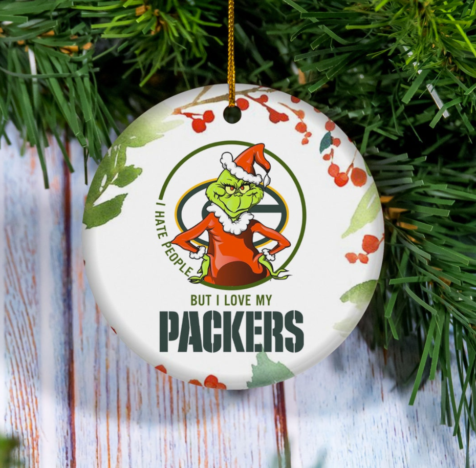 Grinch i hate people but i love Green Bay Packers Christmas Ornament