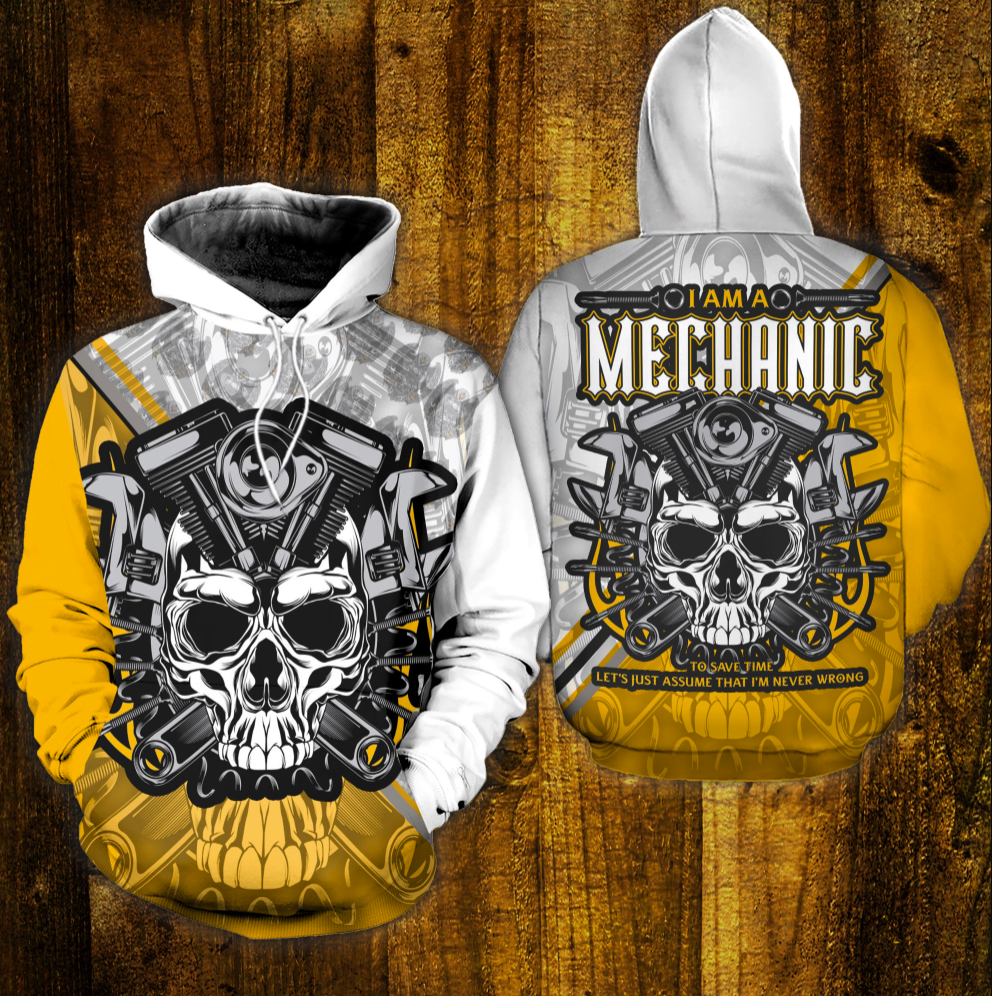 Skull i am a mechanic all over printed 3D hoodie