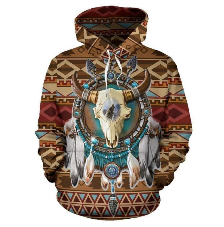 Bison arrow brown native American all over printed 3D hoodie