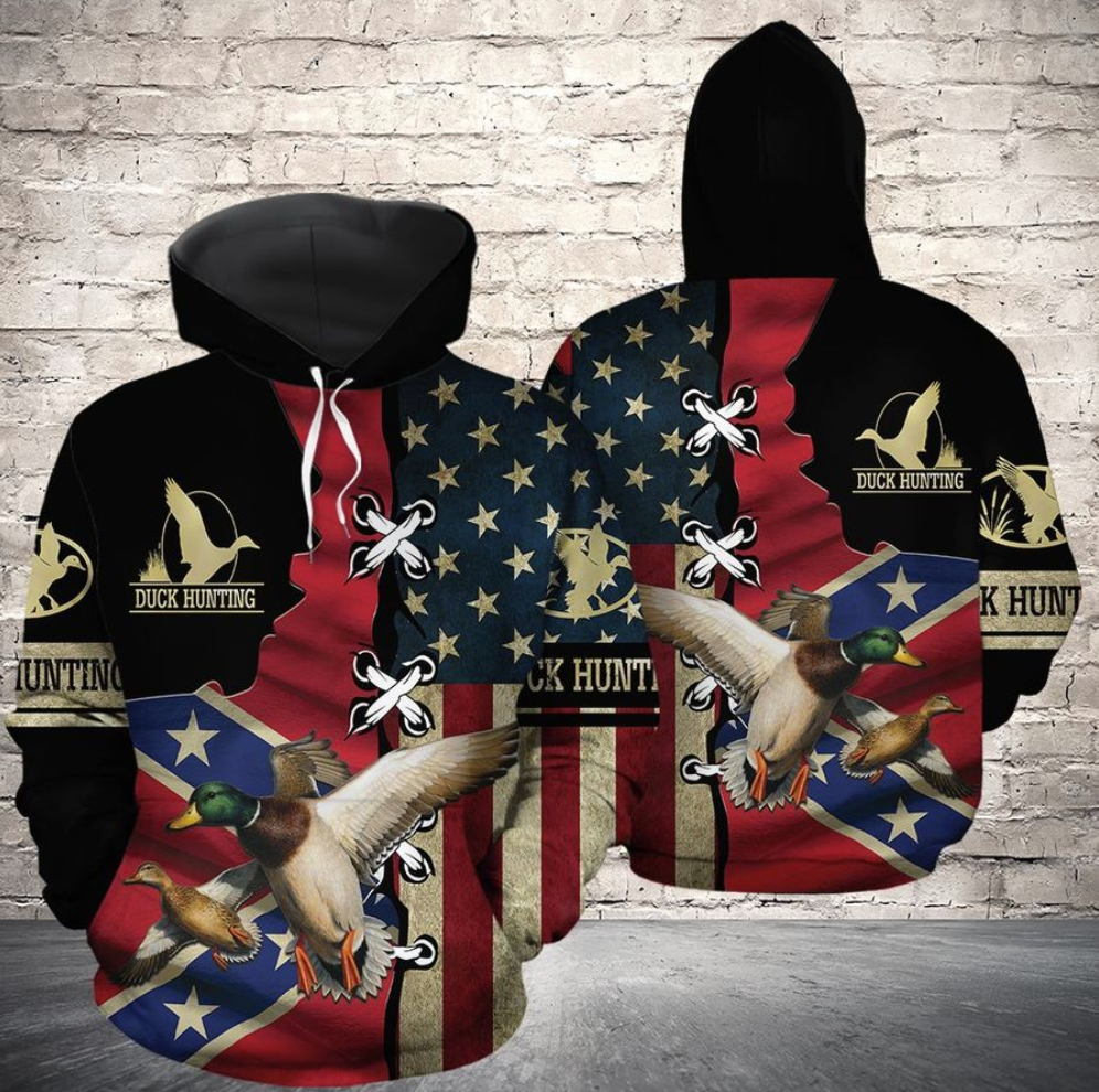 Duck hunting American flag all over printed 3d hoodie