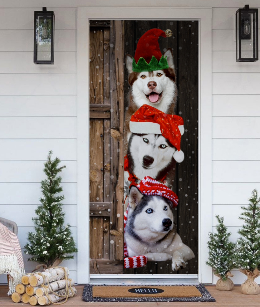 Husky Christmas door cover