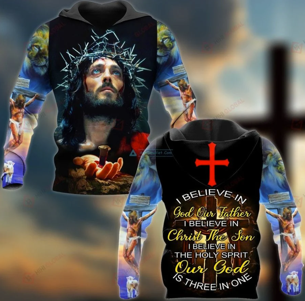 I believe in God our father i believe in Christ the son all over printed 3D hoodie
