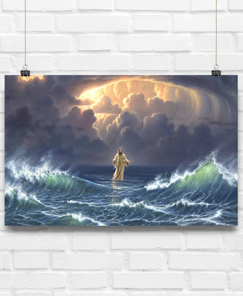 In the storm Jesus walked on the water poster