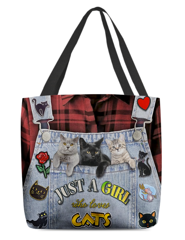 Just a girl who love cats all over tote bag